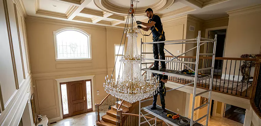 Two-Story Foyer Chandelier Installation in Daytona Beach